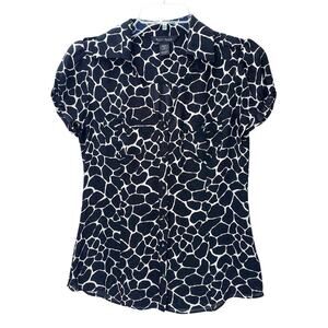 WHBM White House Black Market Silk Fitted Blouse Animal Print Top Size XS